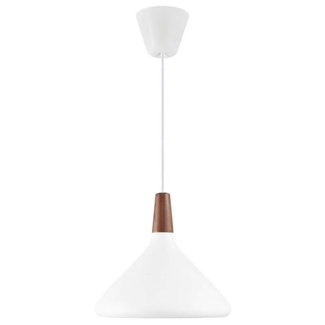 Pendelleuchte Nori 27 mit organischen Formen und nussbaumholz Details, ideal für minimalistische Einrichtung.