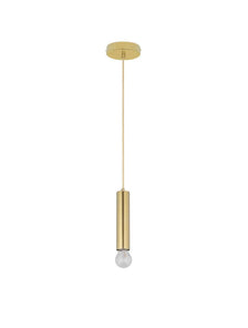 Norway Pendelleuchte E27 Ø 4,5cm Gold mit goldenem Zylinder und kugelförmigem Leuchtmittel an der Decke.