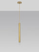 Norway Pendelleuchte E27 Ø 4,5cm Gold in eleganter, schlanker Form mit goldenen Zylindern und Kugel-Leuchtmittel.