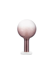 Lampe de table Nostos LED Ø 20 cm 3000K au design élégant dans des tons bruns et dorés chaleureux.