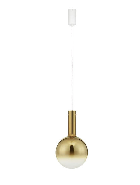 Nostos pendant light Ø 25cm 3000K with elegant gold-colored metal and a brown glass shade.