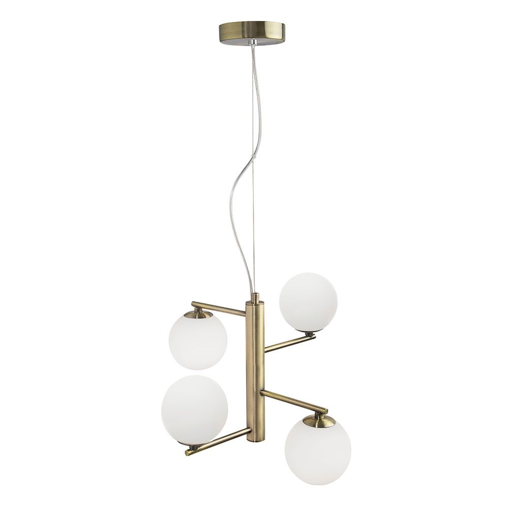 Lampada appesa Agrigento a 4-flame in ottone, bianco