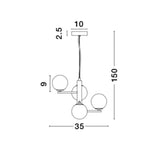 Lampada appesa Agrigento a 4-flame in ottone, bianco