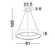 Technische Zeichnung der Albi LED Metall Hängeleuchte Grau mit Maßen für Höhe, Länge und Durchmesser.