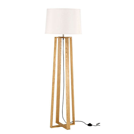 Alma Naturholz-Stehleuchte 167cm Weiß – elegante Stehleuchte mit Holzfuß und weißen Lampenschirm