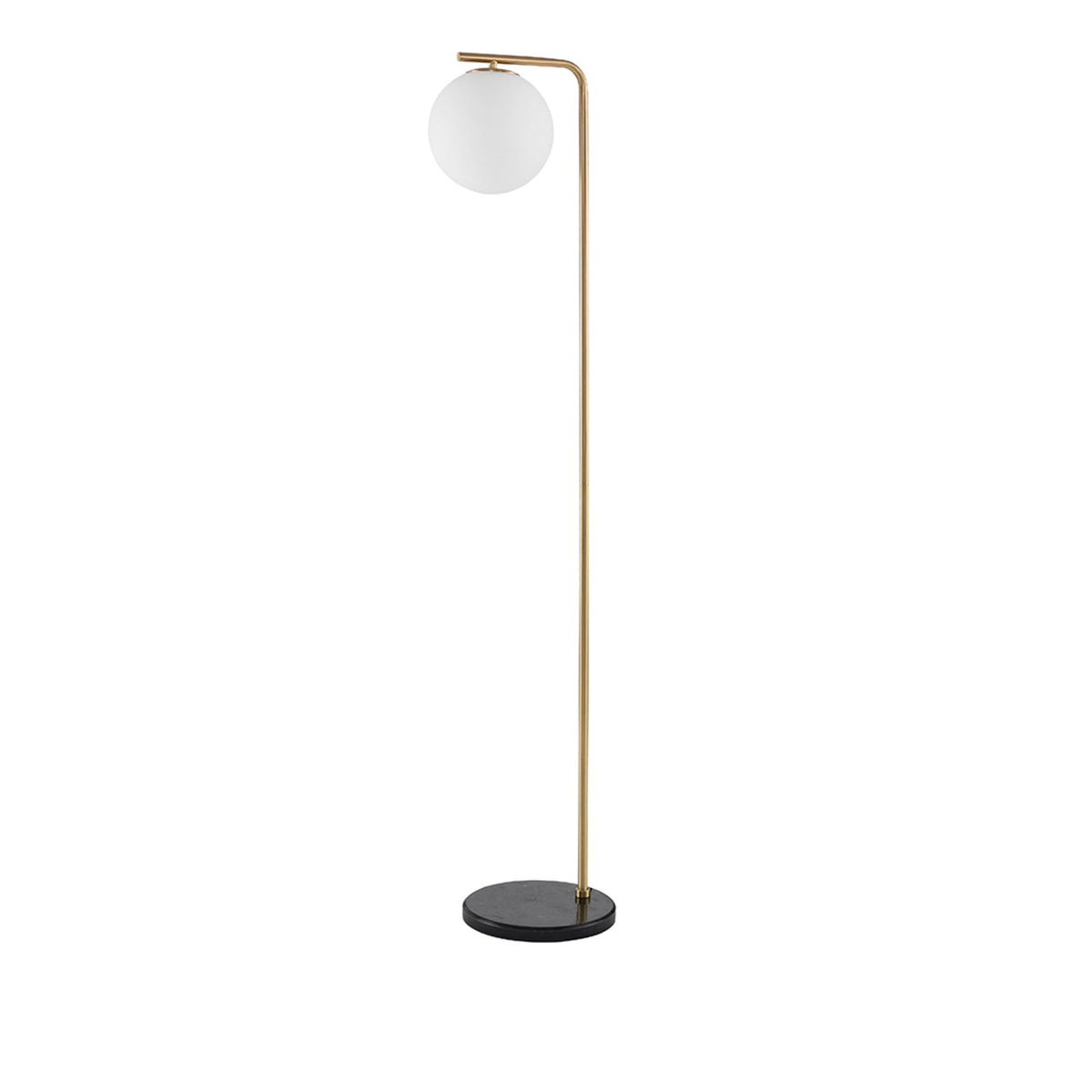 Nova Luce Alvarez floor lamp with golden frame, white globe shade and black marble base