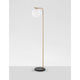 Nova Luce Alvarez floor lamp, golden frame, white glass globe shade, black marble base, front view