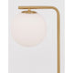 Nova Luce Alvarez floor lamp, gold with marble base, spherical opal glass shade, modern arc lamp, front view