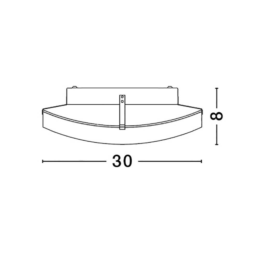Anco Deckenlampe Glas Weiß technische Zeichnung mit Abmessungen 30 cm Breite und 8 cm Höhe.