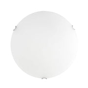 Anco Deckenlampe Glas Weiß mit runder satinierter Glasabdeckung und chromfarbenen Halteklammern