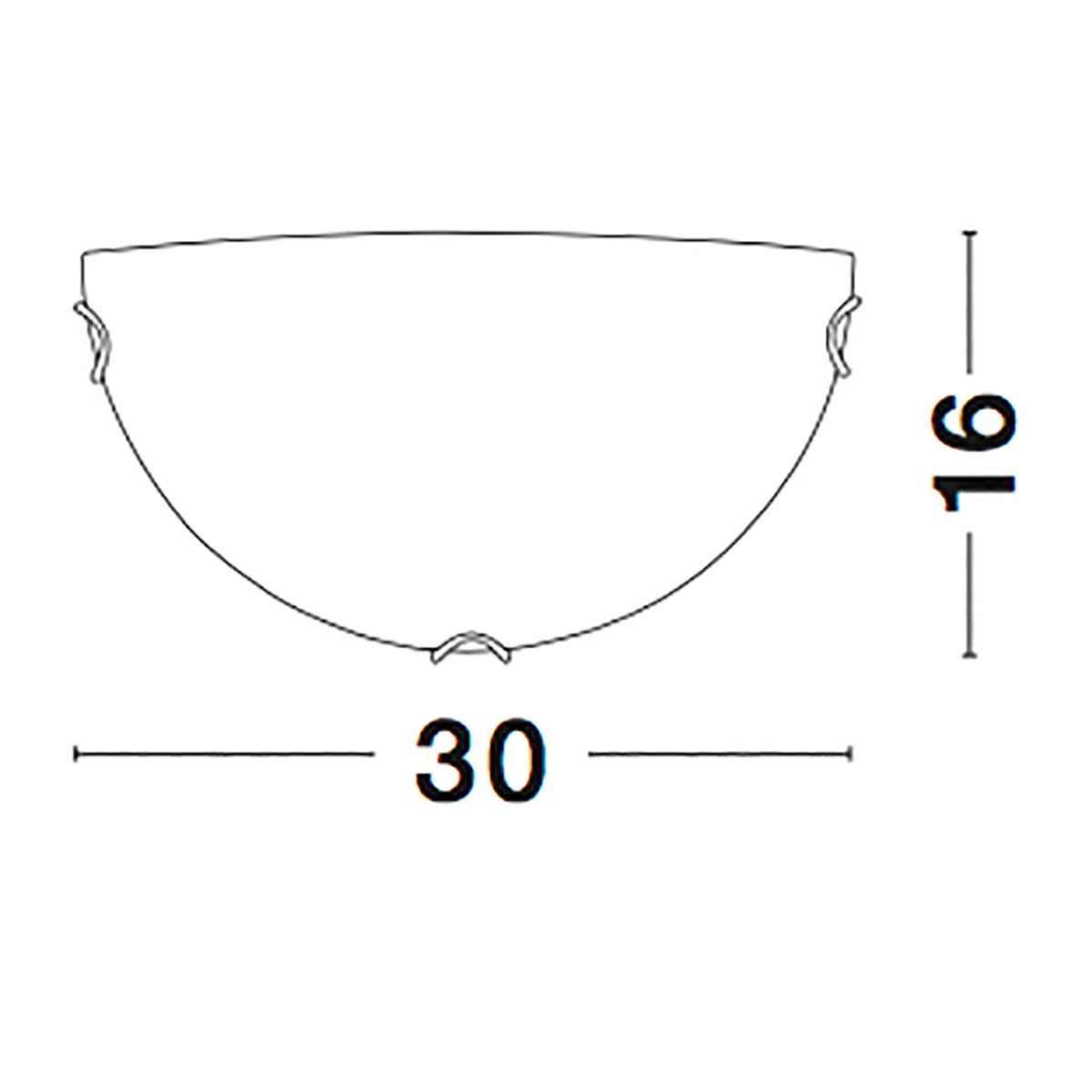 Applique Nova Luce Anco en verre blanc, forme semi-circulaire, 30 cm de large, 16 cm de haut, vue de dessus