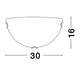 Applique Nova Luce Anco en verre blanc, forme semi-circulaire, 30 cm de large, 16 cm de haut, vue de dessus