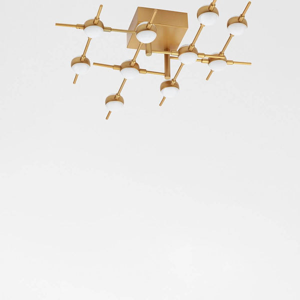 Atomo LED Deckenlampe Metall Acryl in modernem goldenen Design, ideal für verschiedene Wohnbereiche.