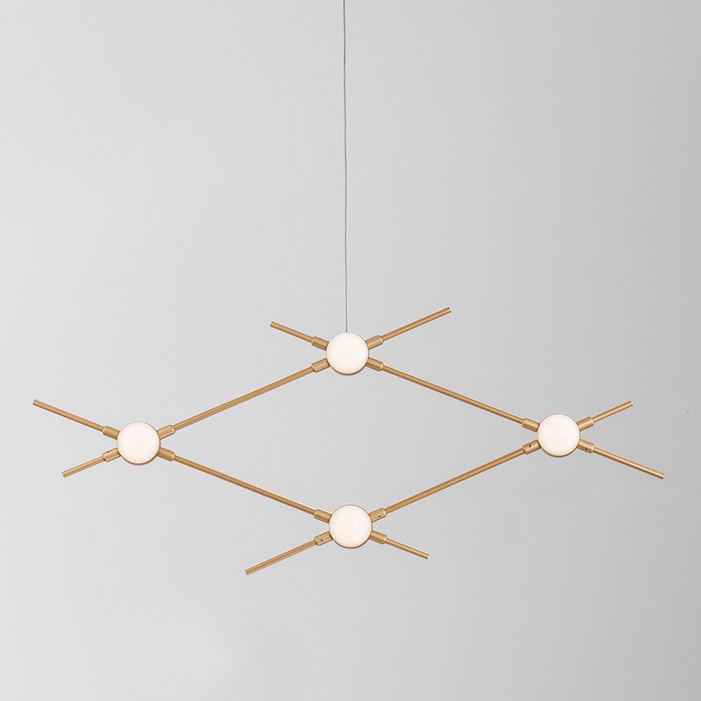 Moderne Atomo LED Hängelampe aus Metall in Gold mit 4 Brennstellen für stilvolle Beleuchtung.