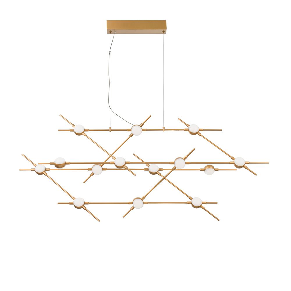 Atomo LED Hängeleuchte in Goldfarbe mit modernem Design und runden LED-Leuchten für stimmungsvolle Lichtverteilung.