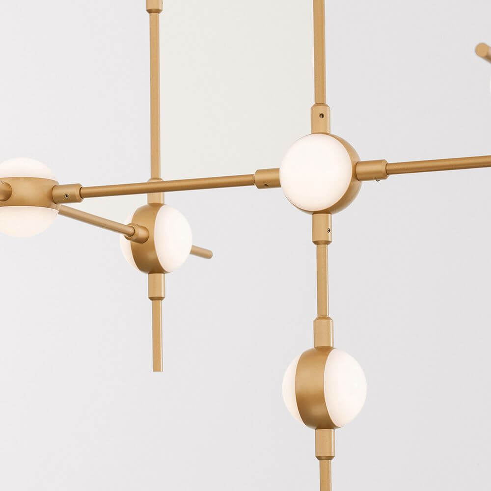 Atomo LED Hängeleuchte 106cm Gold mit dekorativen, runden LED-Lampen und elegantem Design aus Gold und Acryl.