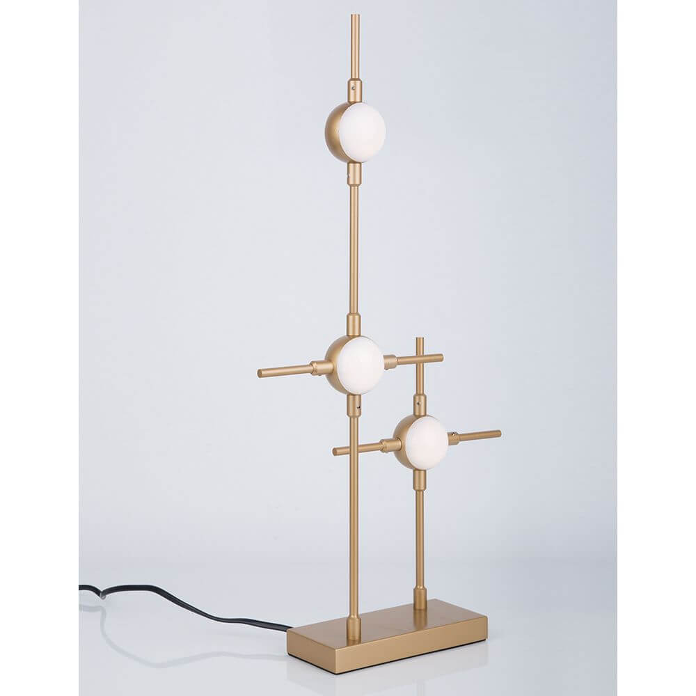 Atomo LED Tischleuchte aus Metall mit drei kugelförmigen Leuchten, modernes Design für jeden Raum.
