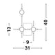 Technische Zeichnung der Atomo LED Wandleuchte Gold Acryl mit Abmessungen und Designdetails