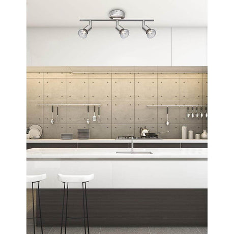 Base bar spotlight metal 3-light in a modern kitchen with satin nickel finish.