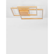 Bilbao LED-taklampe i geometrisk design med gyldne rammer, flat LED-taklampe for et moderne bomiljø