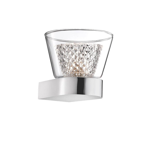 Boccale Wandleuchte Klar aus verchromtem Aluminium mit doppeltem Glasschirm und elegantem Design