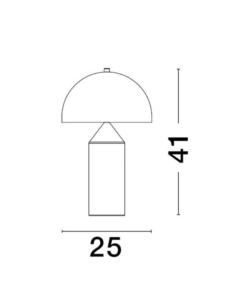 Technische Zeichnung der Bolt Tischlampe Gold Ø 25cm mit Abmessungen 25cm x 41cm.