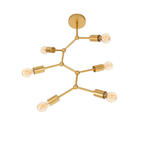 Plafonnier Calisto à 6 lumières en laiton au design moderne et avec des sources lumineuses décoratives.