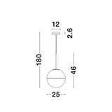 Technische Zeichnung der Cantona Hängeleuchte Ø 25cm aus Glas mit Abmessungen.