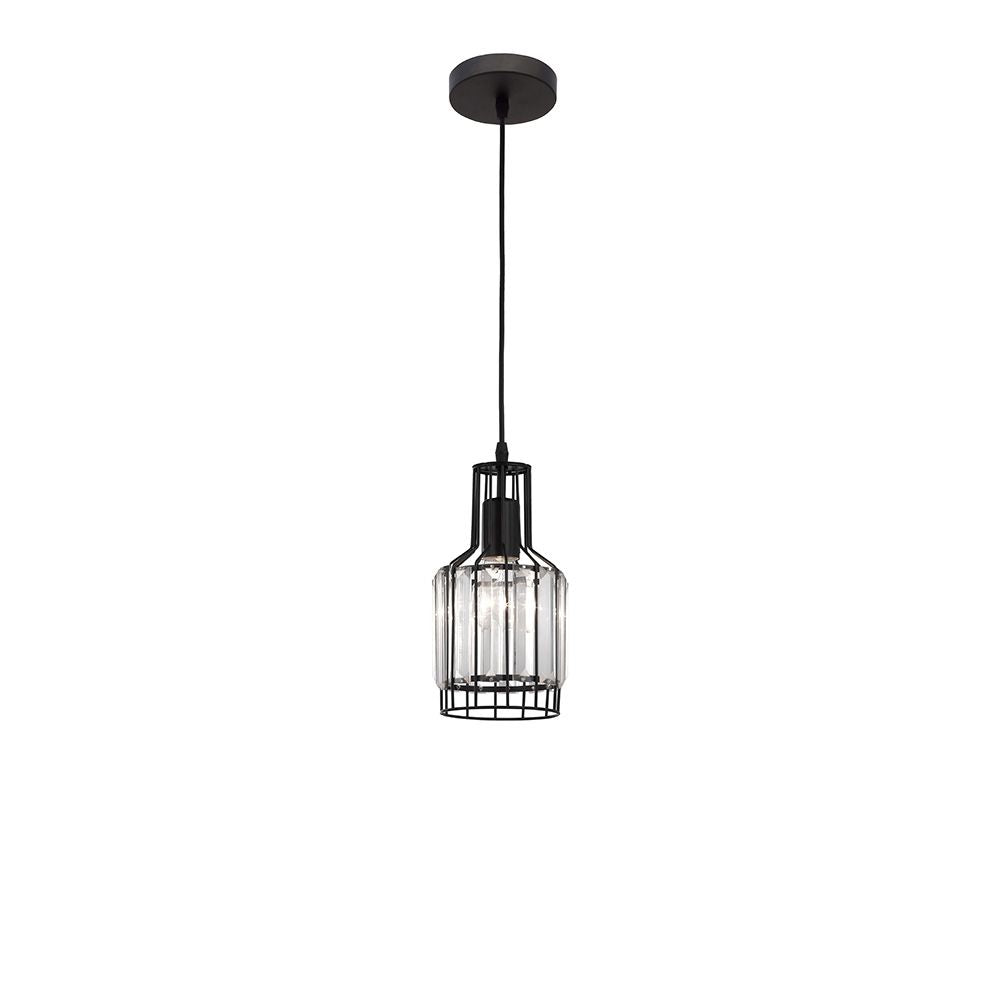 Carter Kristall-Pendellampe in Schwarz und Klar, modernes Design für stilvolle Beleuchtung.