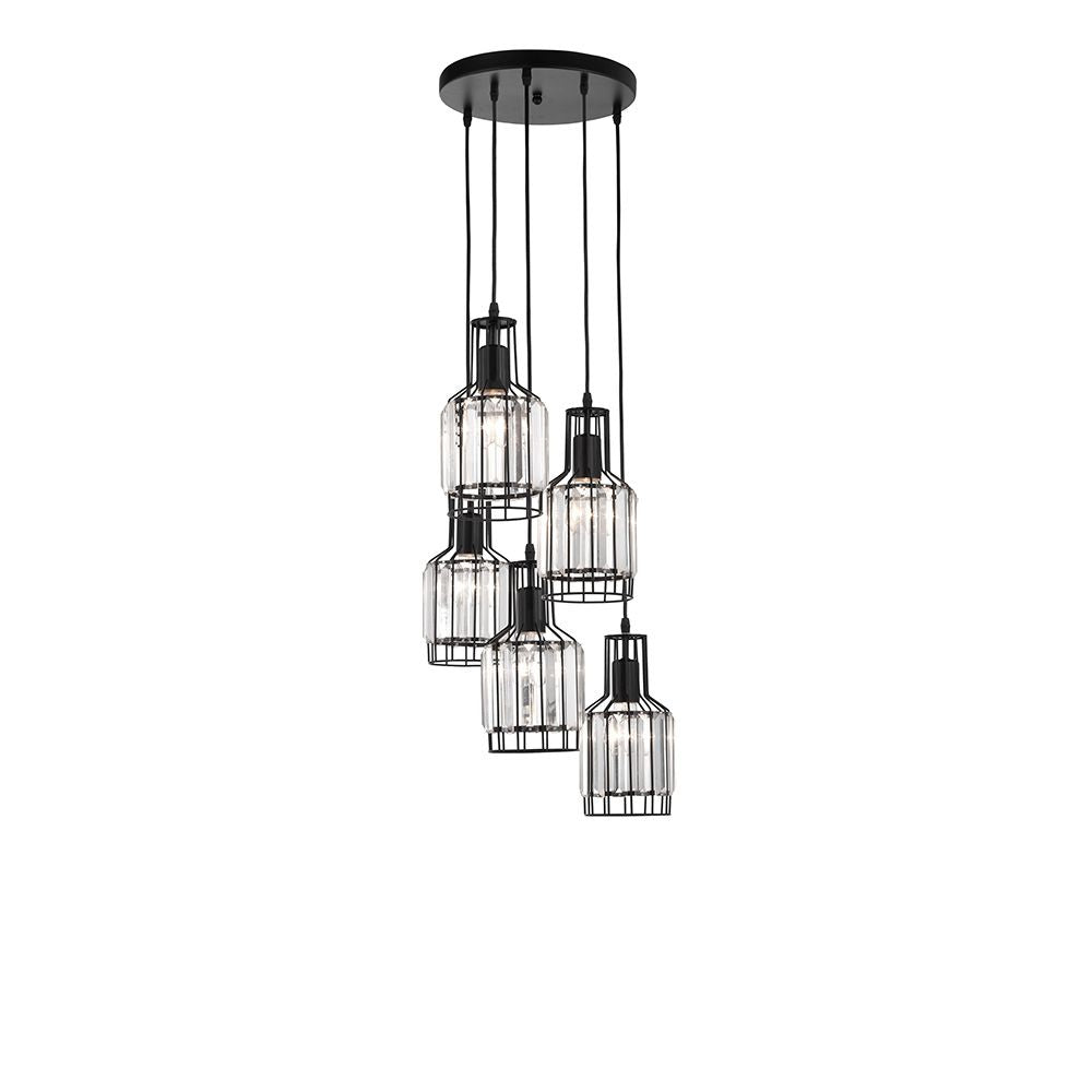 Carter Pendelleuchte mit 5 schwarzen Kristallpendeln für modernes Wohndesign