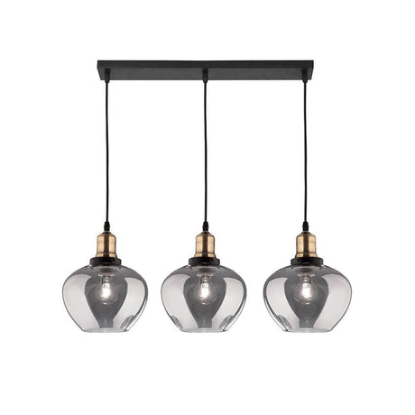 Cedro Pendellampe 3-flammig Bronze, Schwarz mit modernen Glaskugeln für stilvolle Beleuchtung.