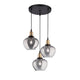 Cedro Pendelleuchte 3-flammig Aufhängung Rauchfarben mit eleganten Glas-Schirmen und goldenen Details.