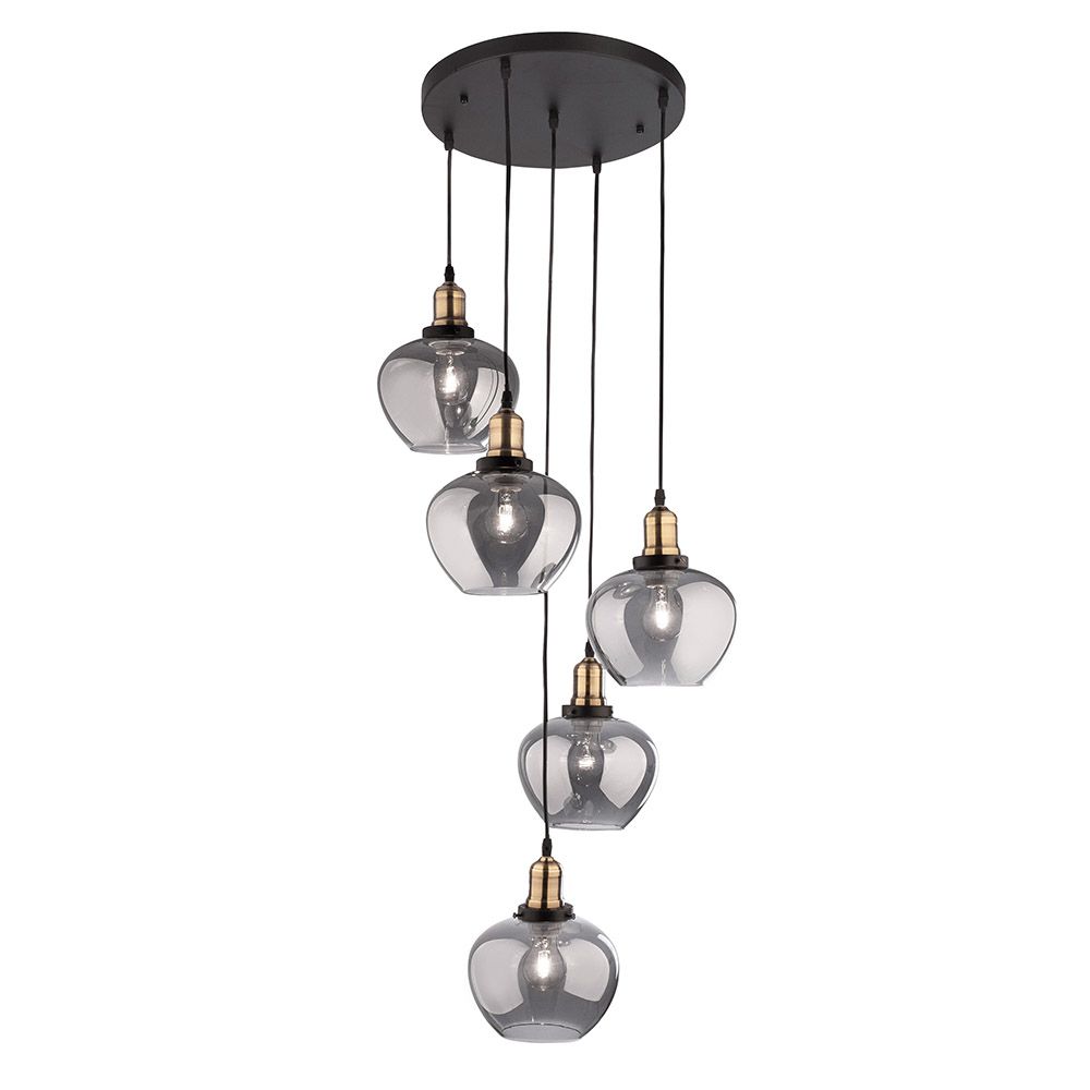 Cedro 5-flg. Glas-Pendelleuchte in Bronze und Schwarz, moderne Deckenbeleuchtung für stilvolle Räume.