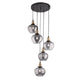Cedro Glas-Pendelleuchte 5-flg. Bronze, Schwarz mit eleganten, transparenten Glaskugeln.