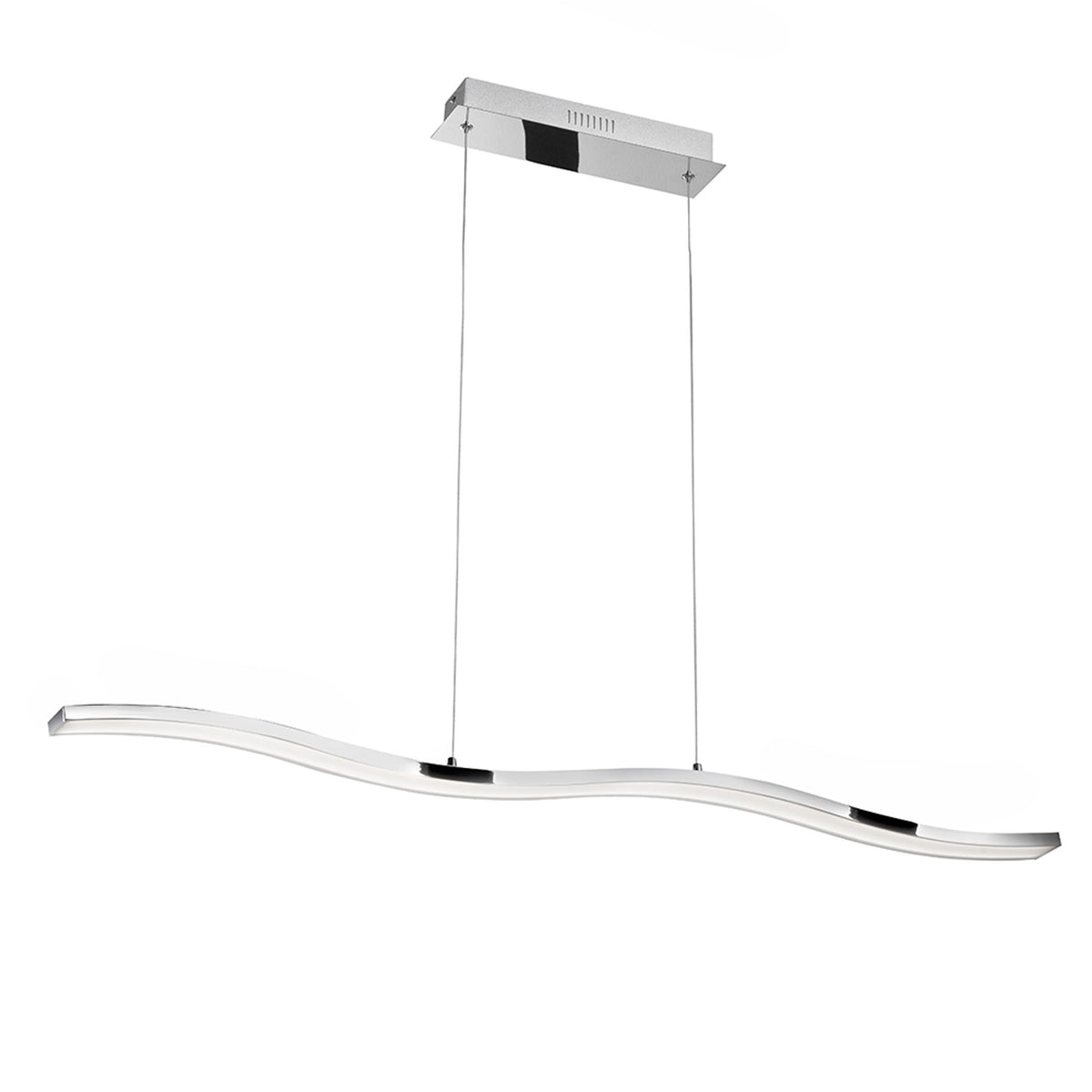 Nova Luce Cesena LED pendant light in chrome with curved light strip, modern pendant lamp, front view