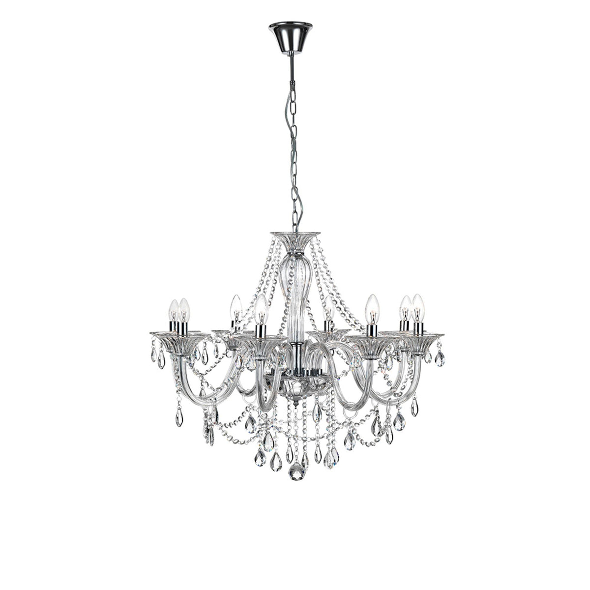 Nova Luce Connor 8-light pendant light, clear crystal, chandelier with chain suspension