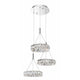 Moderne Corona LED Hängeleuchte mit verchromtem Finish und Kristall-Prismen für elegantes Lichtdesign.