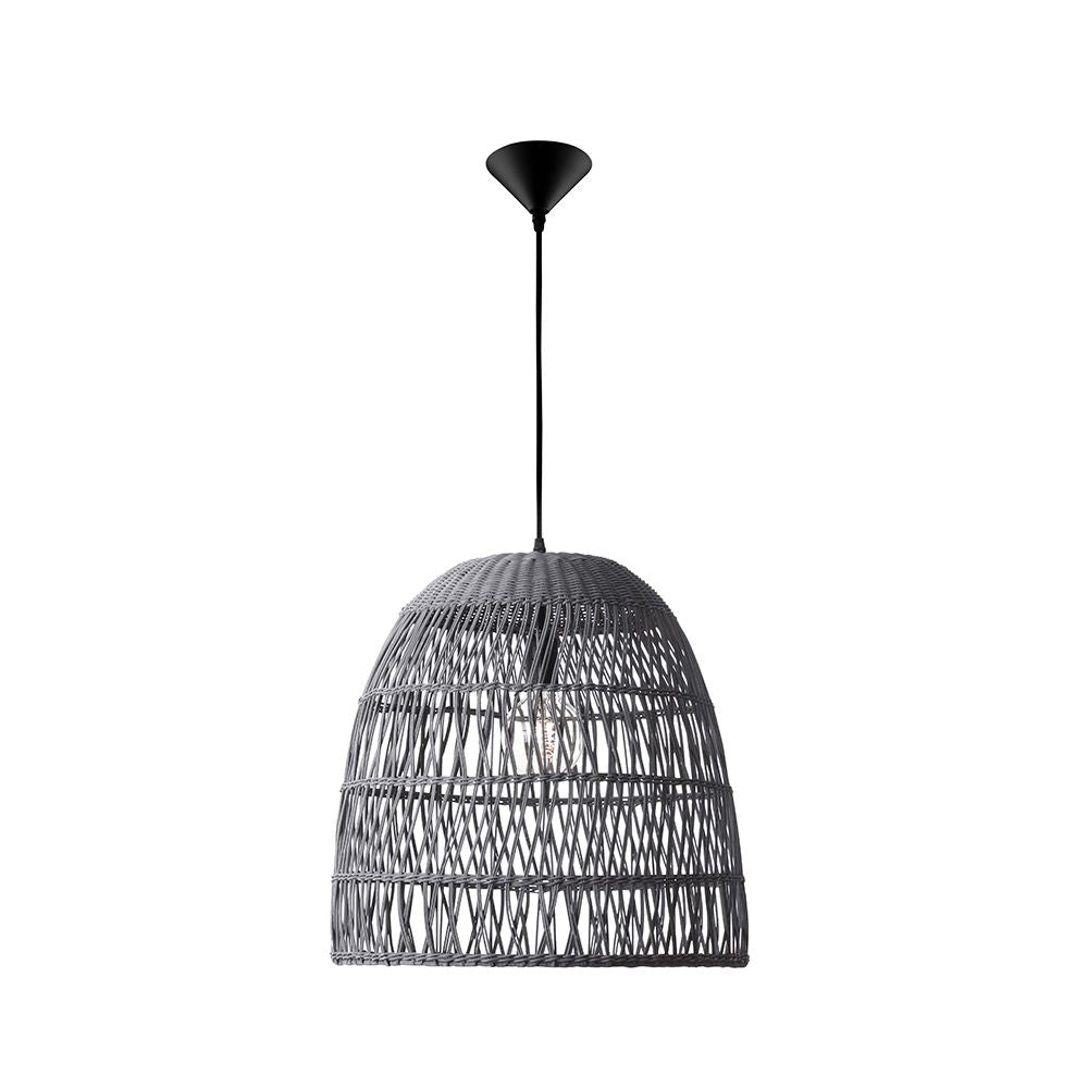 Graue Rattan Pendelleuchte Destin von Nova Luce, ideal für Esszimmer und Wohnzimmer, im Ethno-Stil.