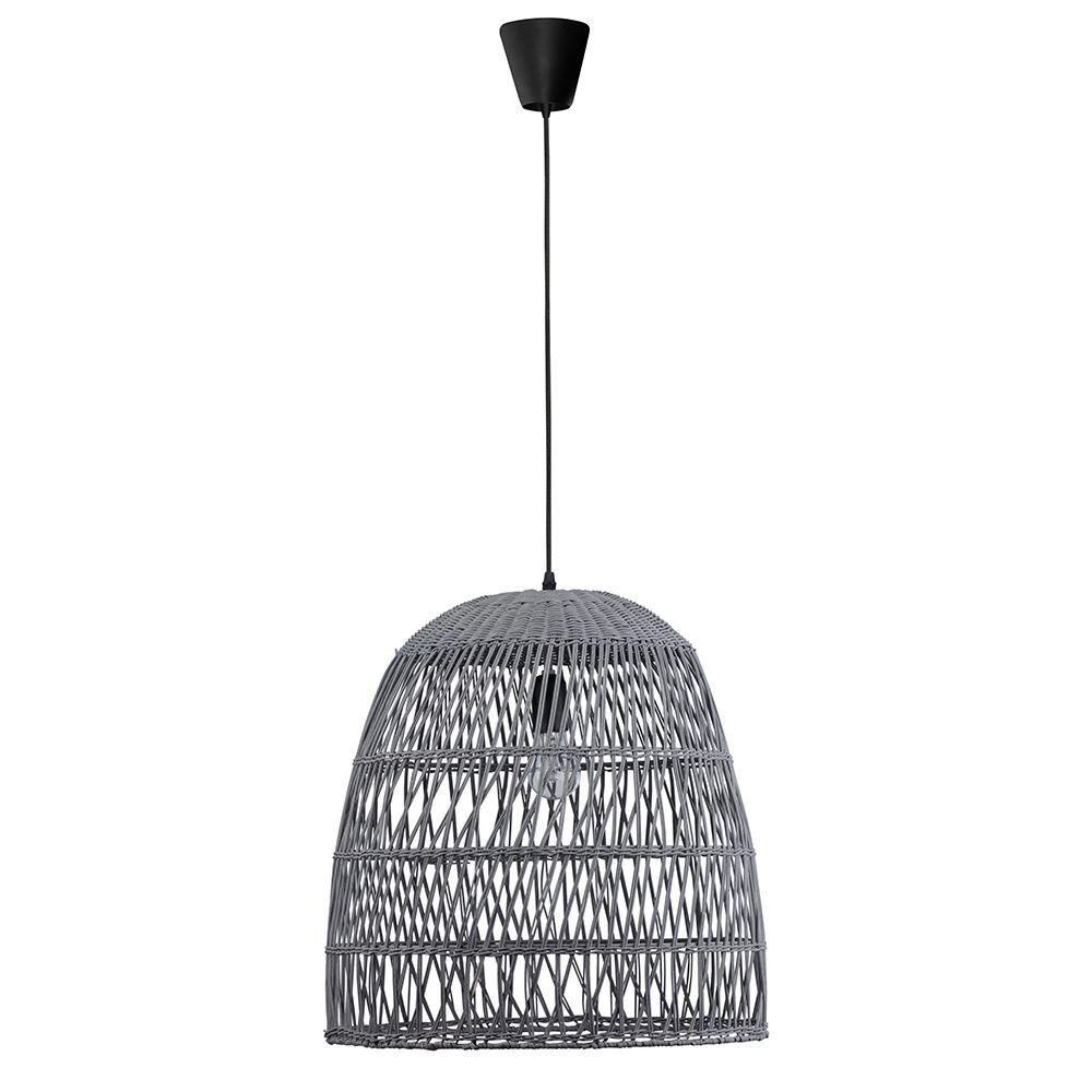 Destin Hängelampe aus grauem Rattan im Ethno-Stil, ideal für Esszimmer und Wohnzimmer, nachhaltiges Naturprodukt.