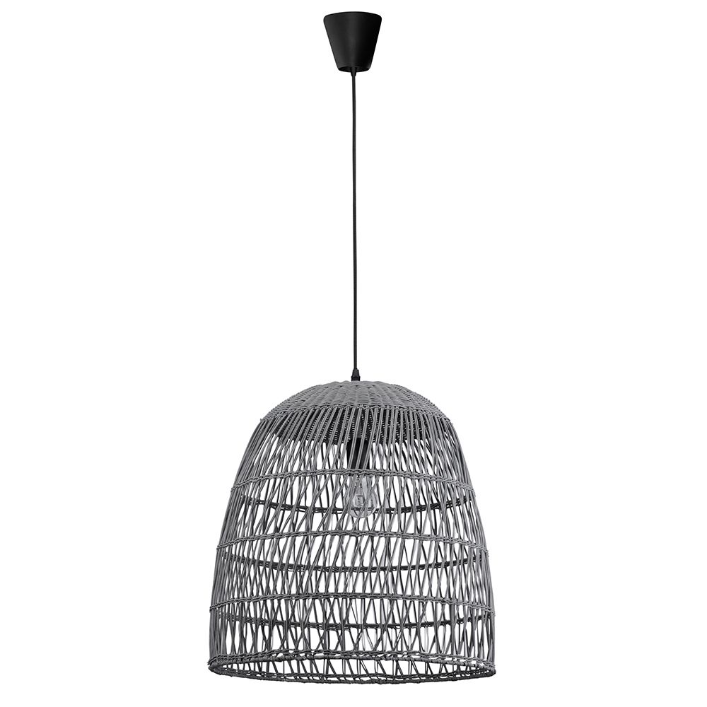 Destin Hängelampe aus grauem Rattan, Ethno-Stil Pendelleuchte für Esszimmer und Wohnzimmer.