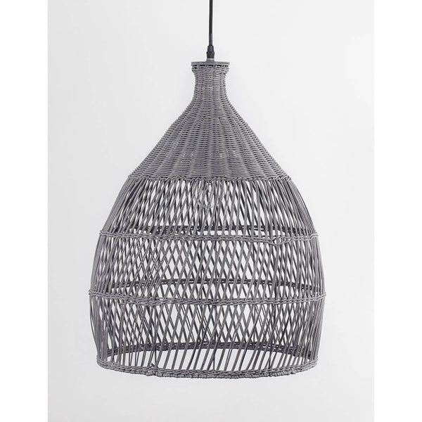 Destin Rattan Pendellampe Grau aus robustem Rattan im Ethno-Design für gemütliche Wohnräume