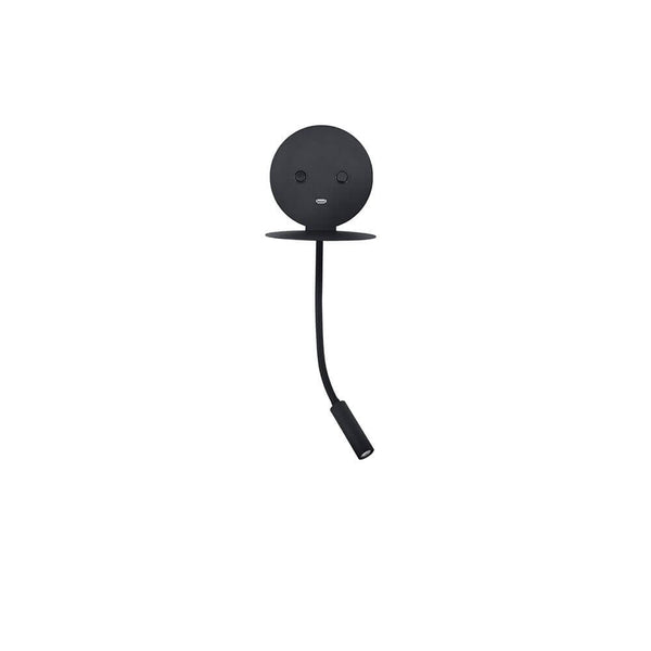 Eclip LED wall lamp with USB - modern wall light in black with adjustable spotlight and shelf.