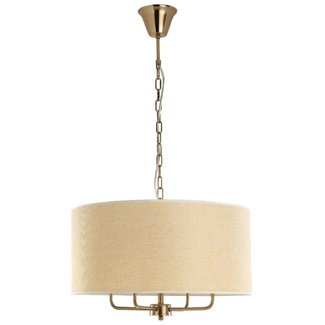 Elizabeth antik bronze pendel 4-pære sand med sandfarvet skærm og antik bronze finish