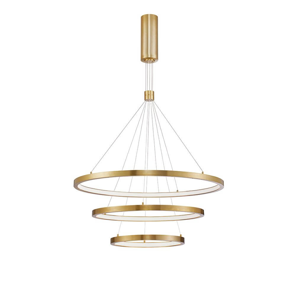 Empatia LED Hängelampe 3 Ringe in modernem Design mit goldenen Ringen und warmweißem Licht.