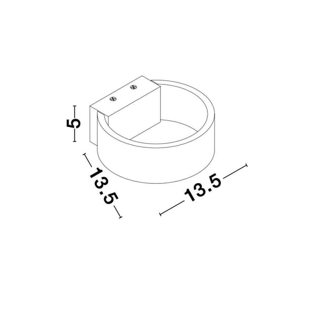 Maßzeichnung der Enna LED Wandlampe Weiß mit Abmessungen 13,5 cm x 5 cm.