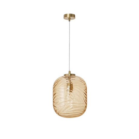 Ficato Glas-Pendellampe in modernem Design mit transparenter Glas-Oberfläche und goldfarbenem Baldachin.