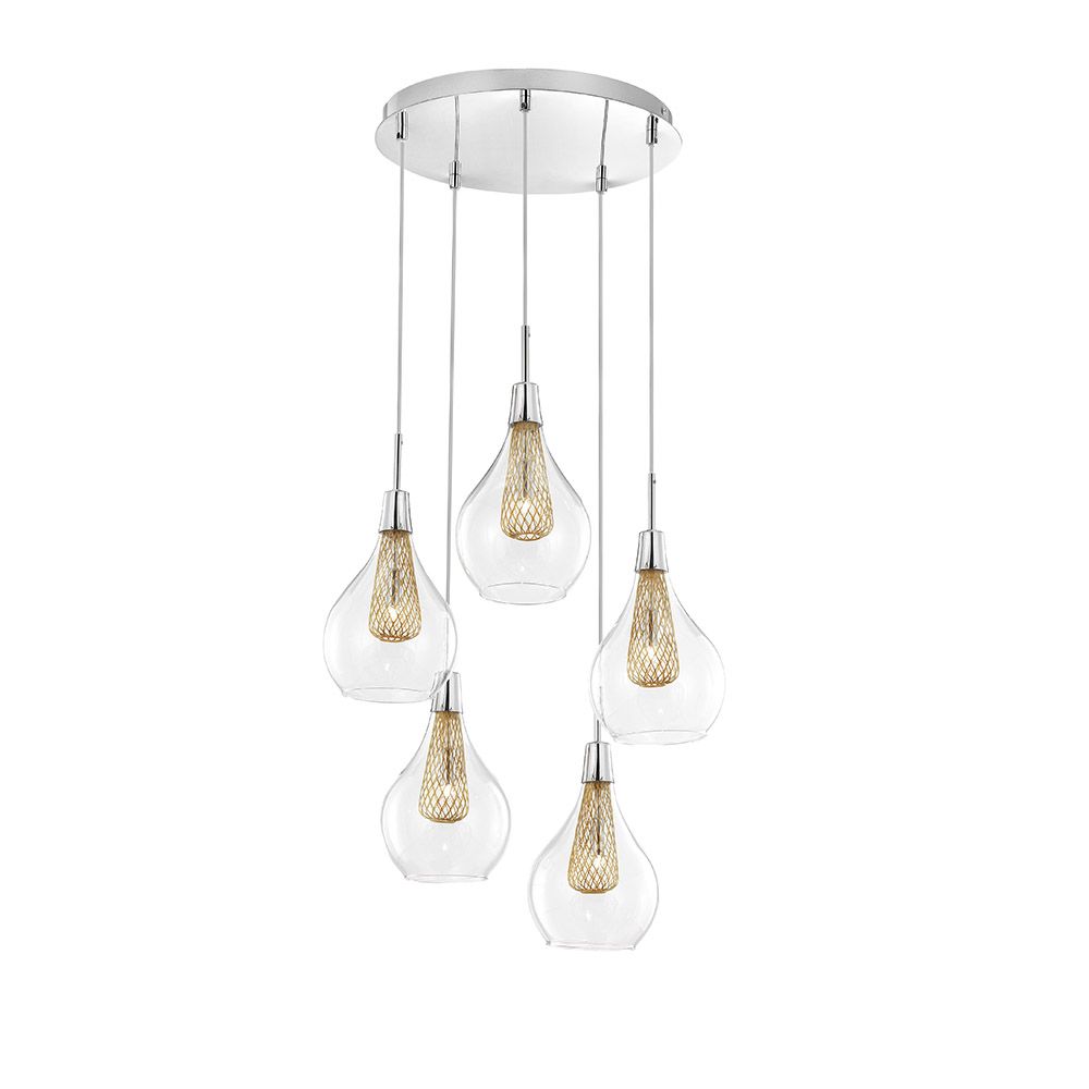 Filo Hängelampe 5-flammig mit eleganter Glasaufhängung und modernem Design, ideal für stilvolle Innenräume.