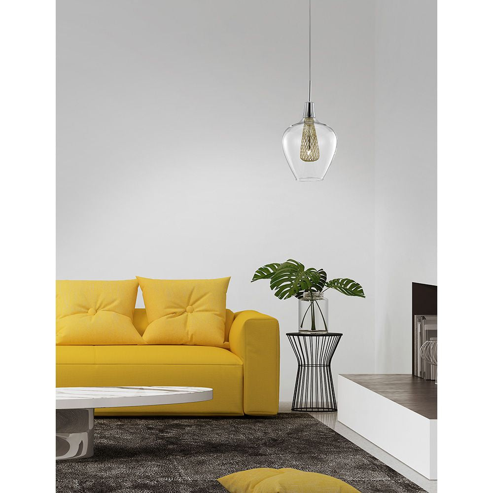 Filo Pendelleuchte Ø 18cm aus Glas in Gold, ideal für moderne Wohnräume mit gelben Möbeln.