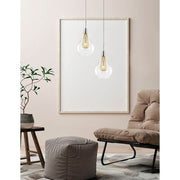 Filo Glas-Hängelampe Klar, Gold: moderne Pendelleuchte aus Glas und Aluminium mit elegantem Goldgitter.