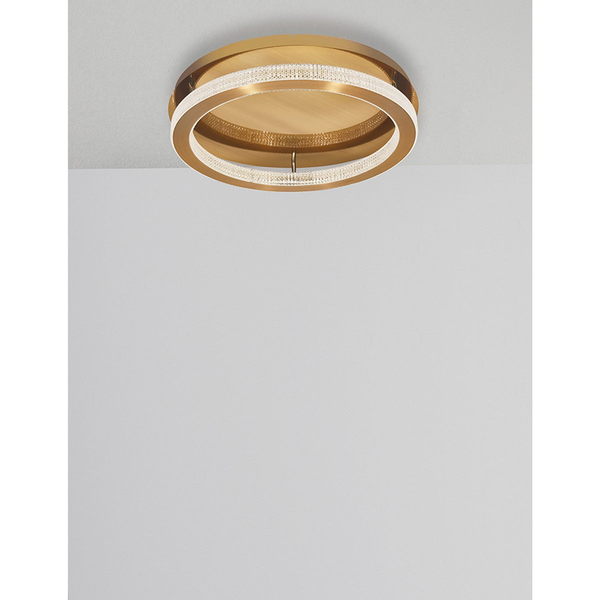 Fiore LED Deckenlampe in Antik-Gold mit ovalem Design und integrierten LED-Leuchtbändern, Ansicht von unten